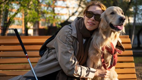 Billede af førerhund med dens ejer til artikel omkring hvordan omgåelse af Førerhunde: 5 Vigtige Tips til Interaktion