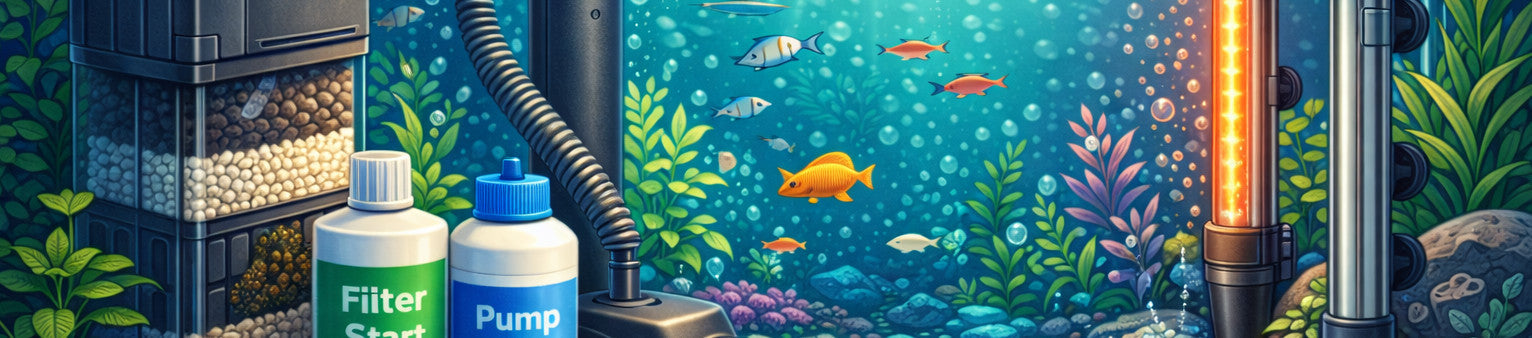 Akvariepumper, filtre og varmelegemer