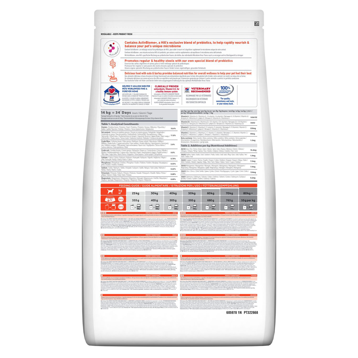 12 kg Hills Adult Perfect Digestion Large Breed with Chicken & Brown Rice