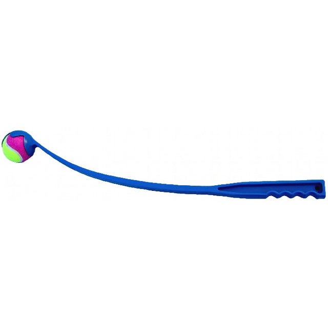 Et KW motioneret legetøj med et farverigt håndtag, kaldet Kastearm med bold, 65cm.
