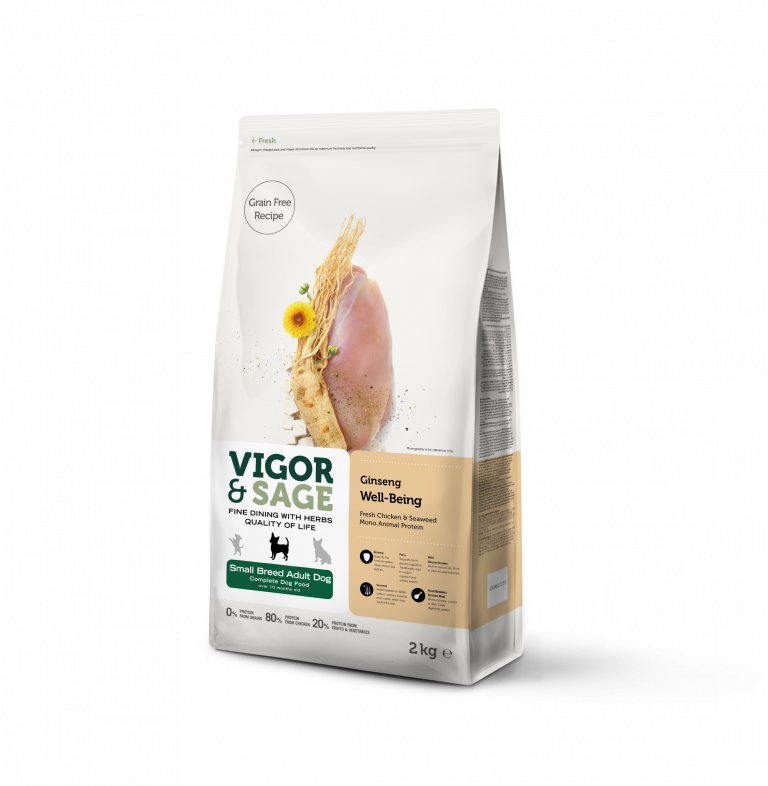Vigor & Sage Ginseng Well-Being Small Breed Adult Dog – kornfrit hundefoder til små hunde