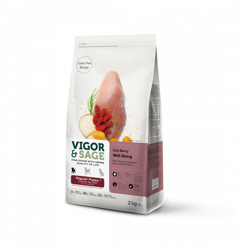 Vigor & Sage Wolfberry Well-Being Regular Puppy – kornfrit hvalpefoder med ulvebær og frisk kylling