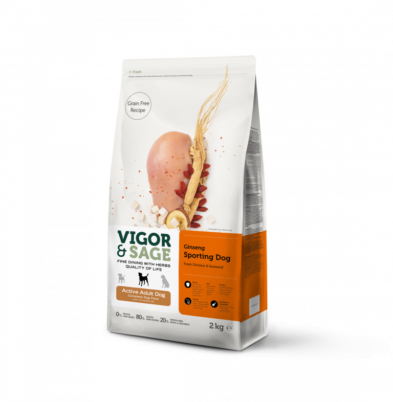 Vigor & Sage Ginseng Sporting Dog – kornfrit hundefoder til aktive hunde