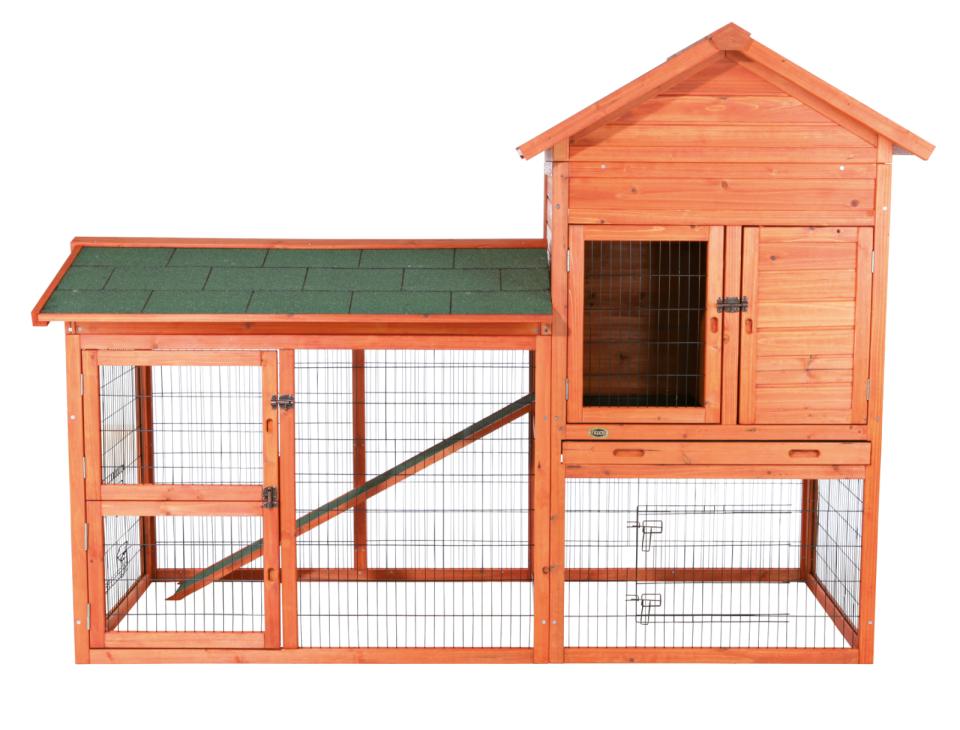 Kaninbur udendørs, rødbrun, med stor løbegård. 199x146x93 cm - Leveret gratis lige til døren