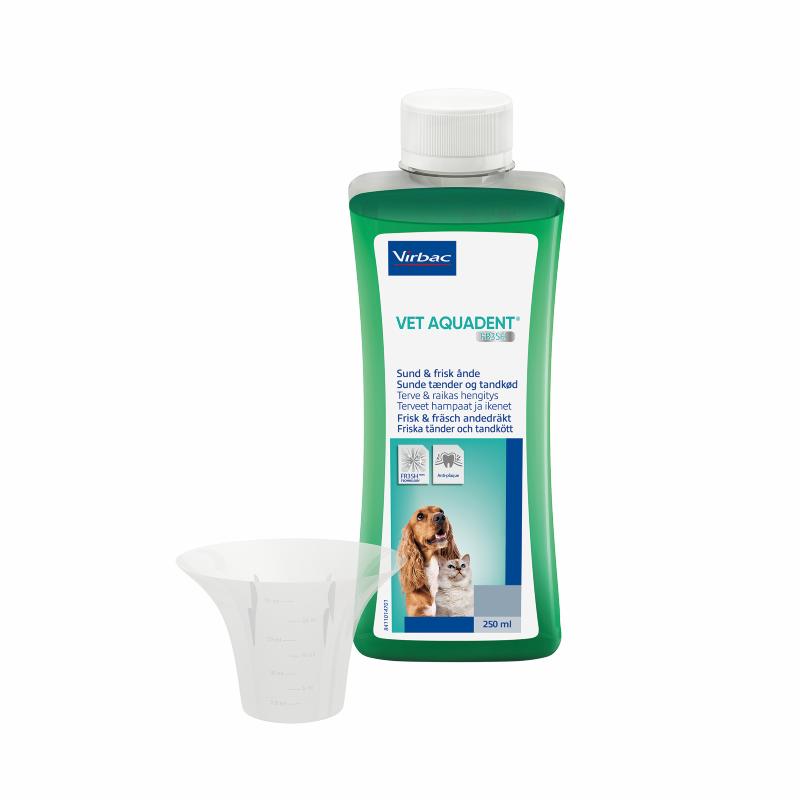 Virbac Vet Aquadent 250 eller 500 ml Anti-plak opløsning til drikkevandet