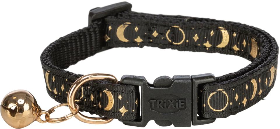 Kattehalsbånd, sort med guldmotiv & bjælde