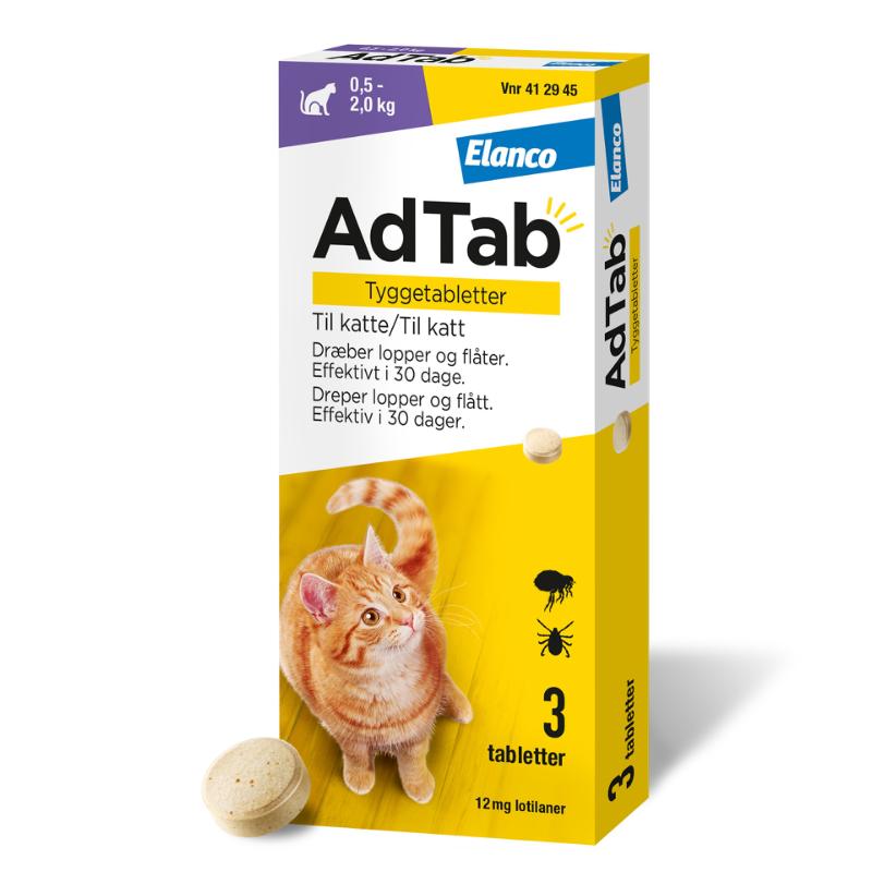 AdTab pille mod lopper, flåter og lus på katte 0,5-2 kg 3-pak