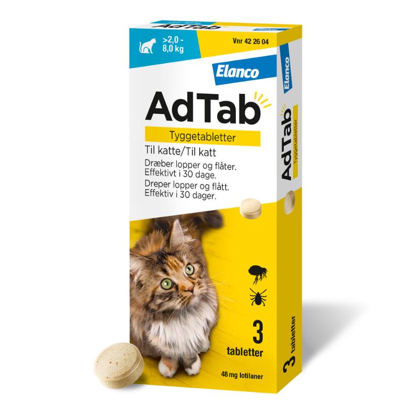 AdTab pille mod lopper, flåter og lus på katte 2-8 kg 3-pak