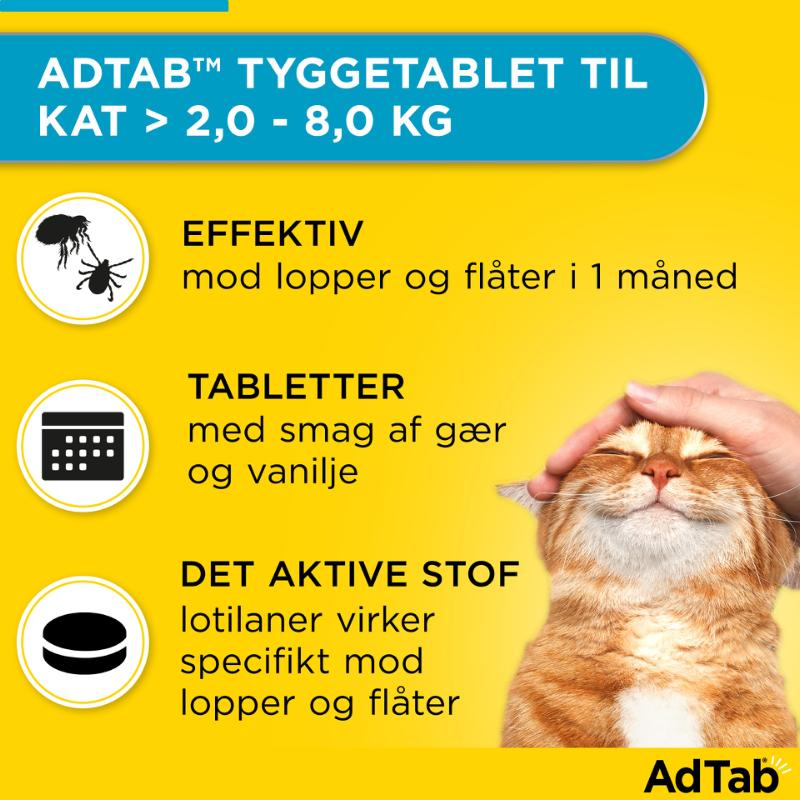 AdTab pille mod lopper, flåter og lus på katte 2-8 kg 3-pak