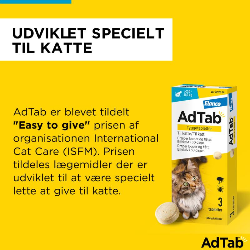 AdTab pille mod lopper, flåter og lus på katte 2-8 kg 3-pak