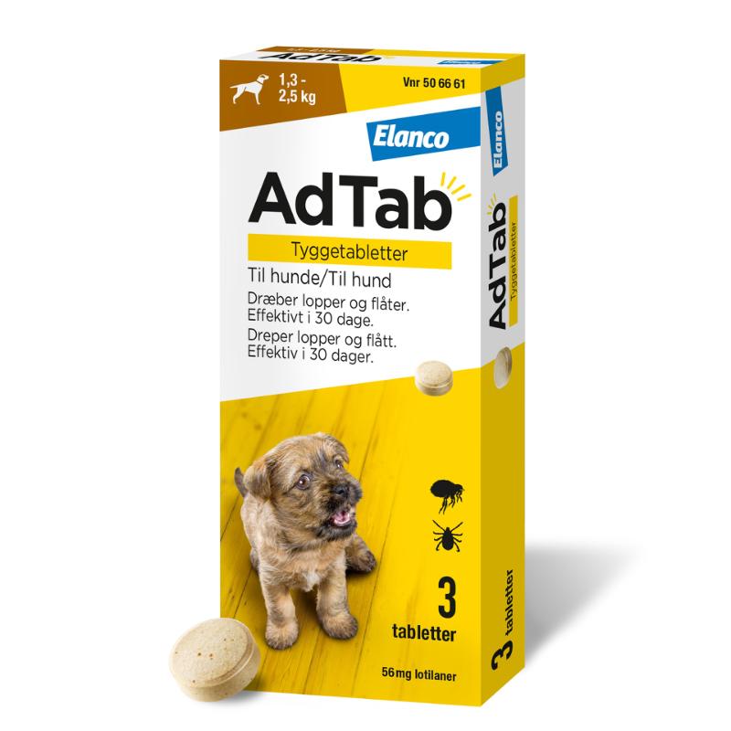AdTab pille mod lopper, flåter og lus på hunde 1,3-2,5 kg 3-pak