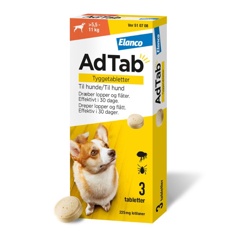 AdTab pille mod lopper, flåter og lus på hunde 5,5 - 11 kg 3-pak