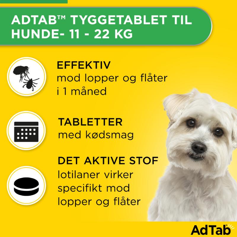 AdTab pille mod lopper, flåter og lus på hunde 1,3-2,5 kg 3-pak