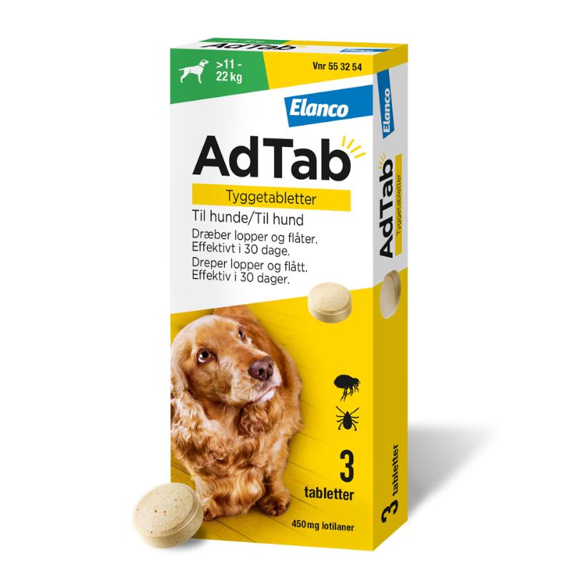 AdTab pille mod lopper, flåter og lus på hunde 11-22kg 3-pak