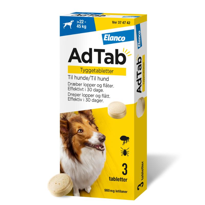 AdTab pille mod lopper, flåter og lus på hunde 22-45 kg 3-pak
