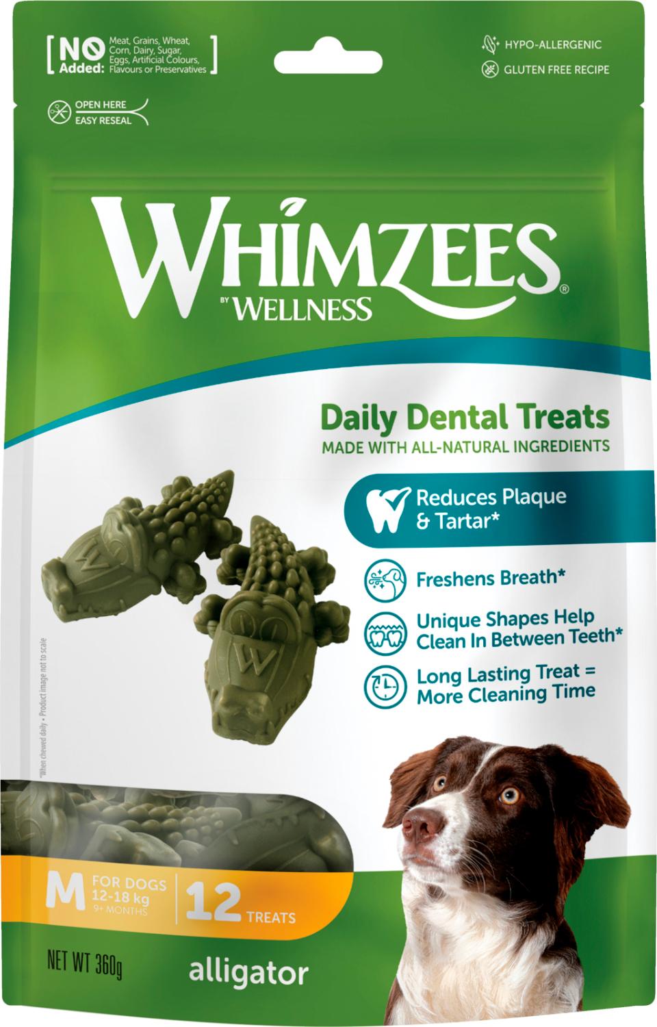 Whimzees alligator 12stk medium - dental treats, til hunde