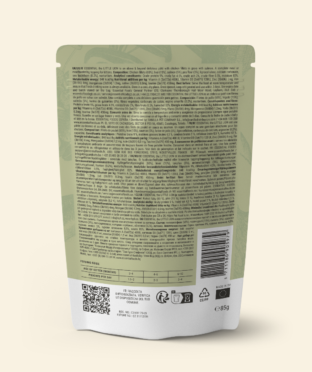 Vådfoder til katte, The Little Lion fra Essential, kornfrit med 85% kød