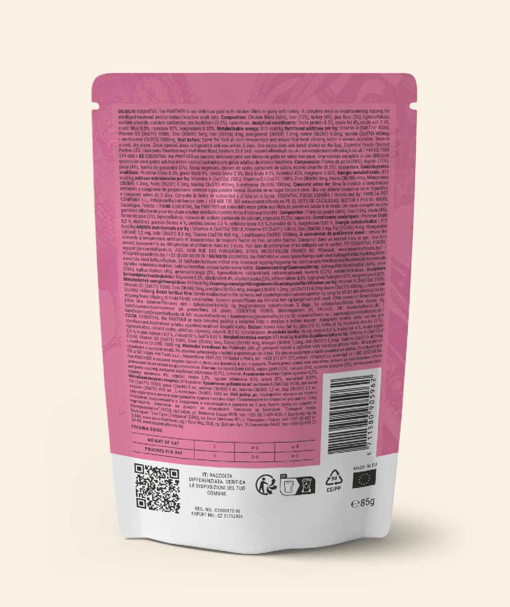 Vådfoder til katte, The Panther fra Essential, kornfrit med 85% kød