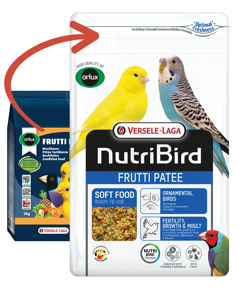 Fuglefoder til fugle i vækst og fæld, fra Nutribird Frutti Patee