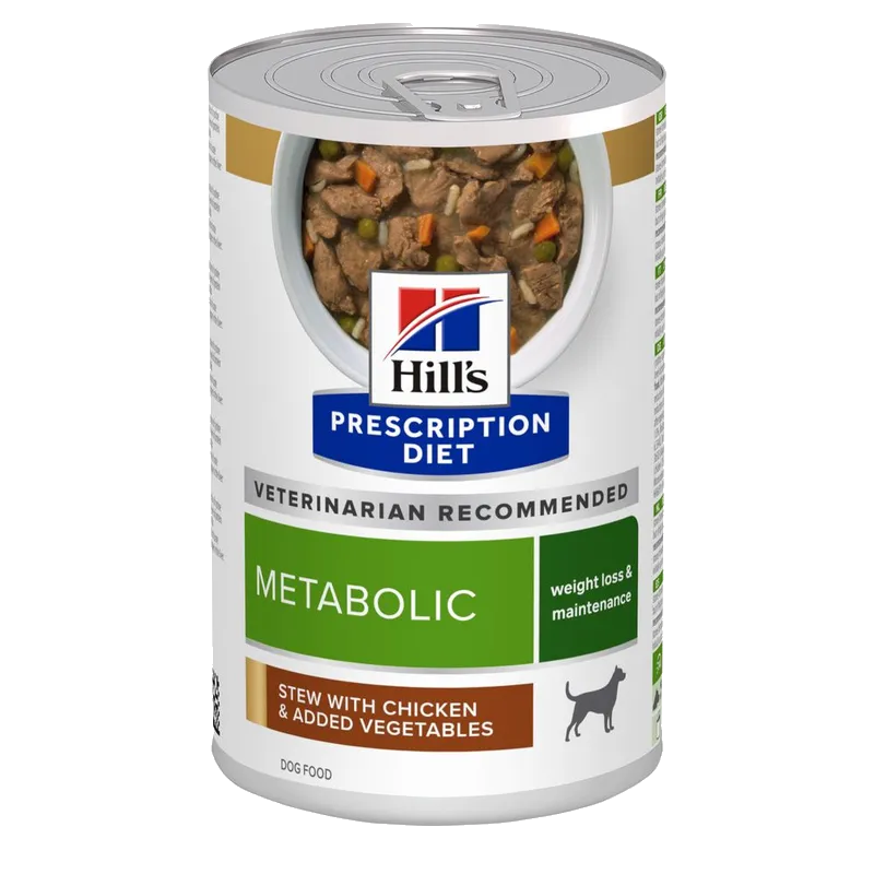 Hill's PRESCRIPTION DIET Metabolic Weight Management Stew hundefoder med kylling og tilsatte grøntsager 354g dåse