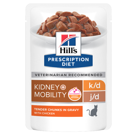 Hill's PRESCRIPTION DIET k/d + Mobility vådfoder til katte - 12x85g portionsposer (Kylling)