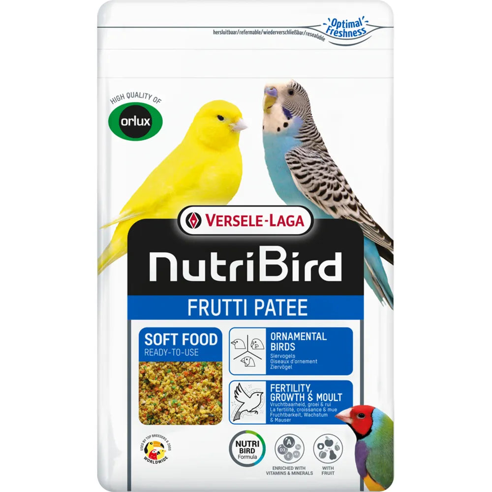 Fuglefoder til fugle i vækst og fæld, fra Nutribird Frutti Patee