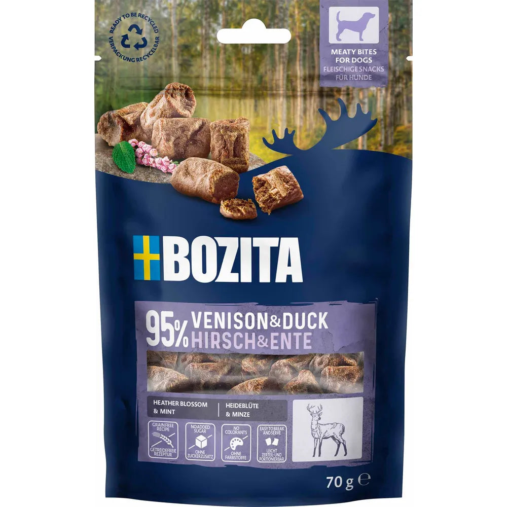 Bozita Meaty Bites And & Hjort 70 g – Svenske Kornfri Hundegodbidder