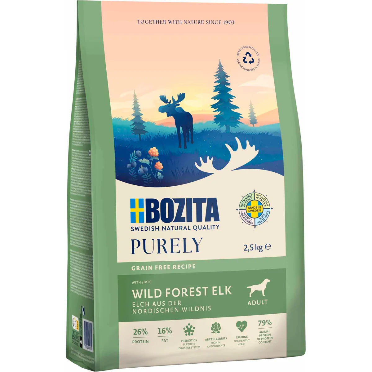 Bozita Purely Puppy & Junior Elk Large – Kornfrit hvalpefoder med elg fra Sverige