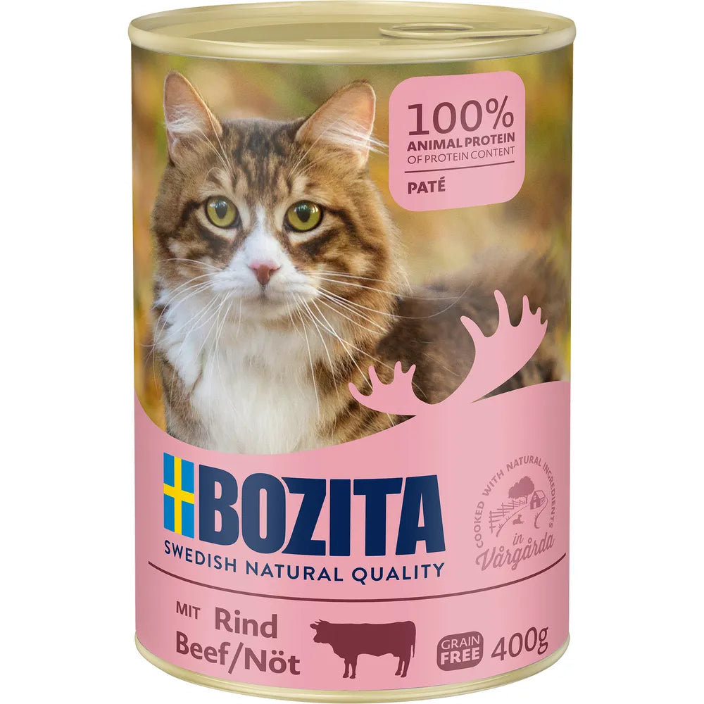 Bozita Paté med Oksekød 400 g – Kornfrit vådfoder til voksne katte