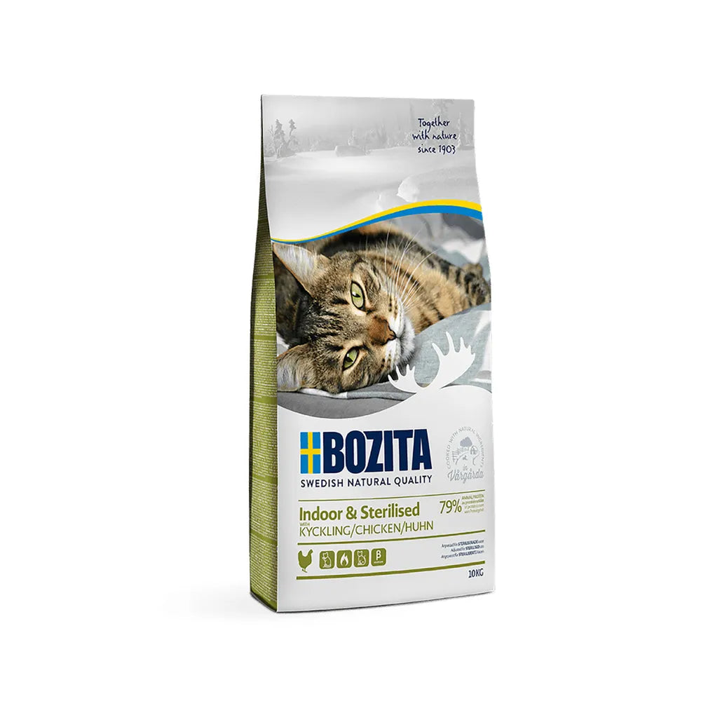 Bozita Indoor & Sterilized Kylling – Skånsomt fuldfoder til indekatte og steriliserede katte