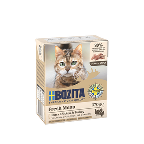 Bozita Chunks in Sauce med Kylling & Kalkun – Kornfrit vådfoder med høj kødandel