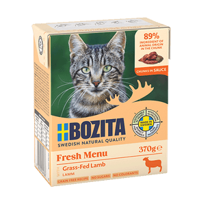 Bozita Chunks in Sauce med Lam – Kornfrit vådfoder med høj kødandel