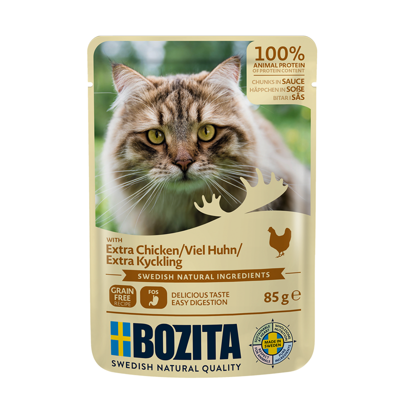 Bozita med Kylling 12 x 85g – Kornfri Vådfoder i Portionsposer til Kat