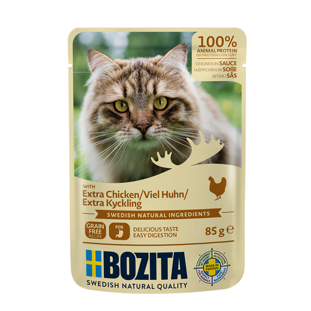 Bozita med Kylling 12 x 85g – Kornfri Vådfoder i Portionsposer til Kat