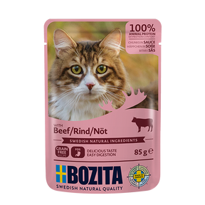 Bozita med Oksekød 12 x 85g – Kornfri Vådfoder i Portionsposer til Kat