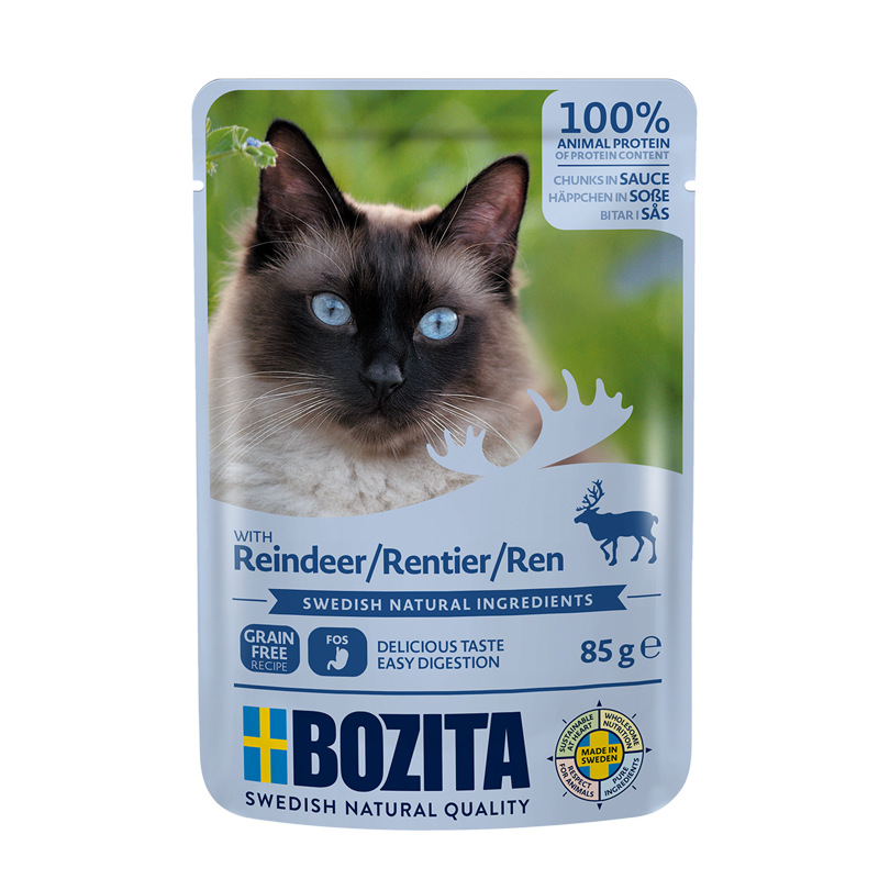 Bozita med Rensdyr 12 x 85g – Kornfri Vådfoder i Portionsposer til Kat