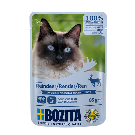 Bozita med Rensdyr 12 x 85g – Kornfri Vådfoder i Portionsposer til Kat