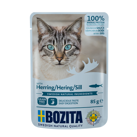 Bozita med Sild 12 x 85g – Kornfri Vådfoder i Portionsposer til Kat