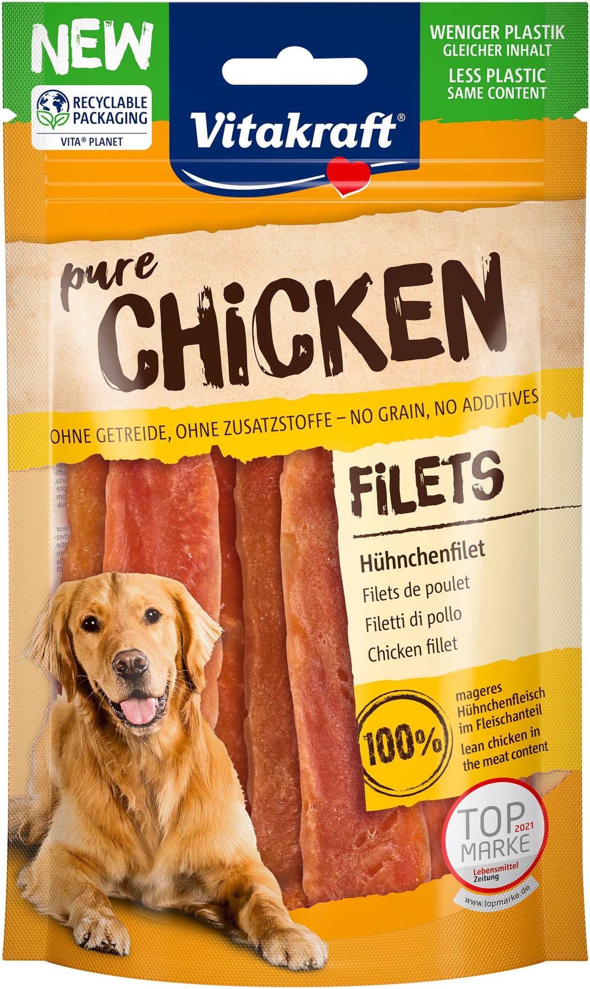 Vitakraft pure chicken filets - Hundegodbidder, Lækker tørret Kyllingefilet, 100% kylling