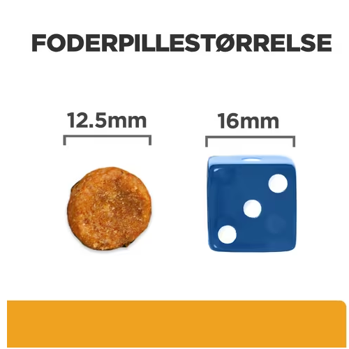 Et billede af en terning og et stykke brød med Hills Prescription Diet c/d Multicare Urinary Care tørfoder til hunde med kylling.