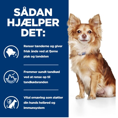 Hill's PRESCRIPTION DIET t/d Mini Dental Care hjælper med tandsundhed hos hunde, inklusive hunde med kylling.