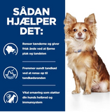 Hill's PRESCRIPTION DIET t/d Mini Dental Care hjælper med tandsundhed hos hunde, inklusive hunde med kylling.