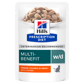Hill's PRESCRIPTION DIET w/d kattefoder med kylling 12x85g potionsposer