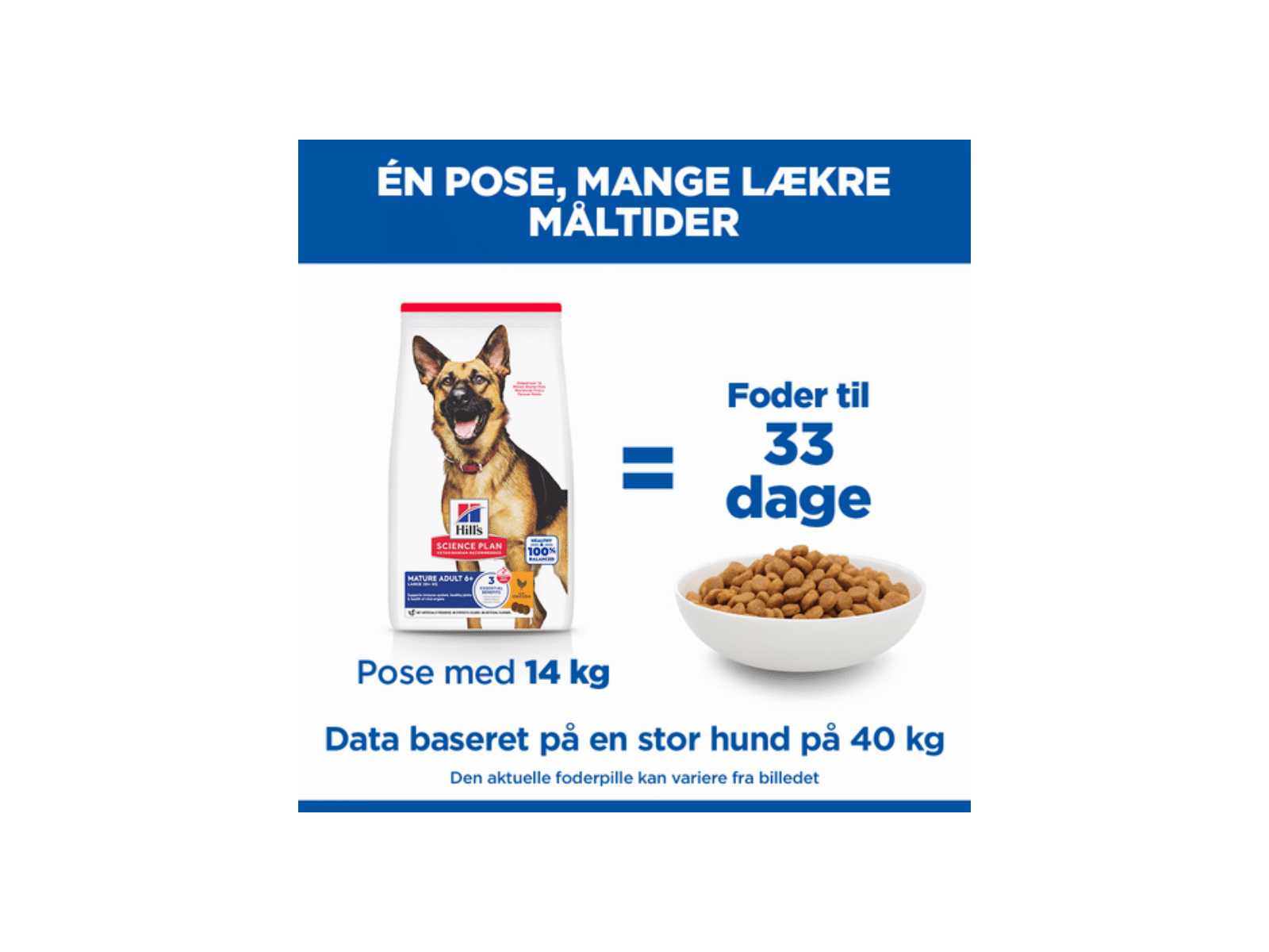 Hill's Science Plan Mature Adult Large Breed Hundefoder Kylling antal dage i en pose