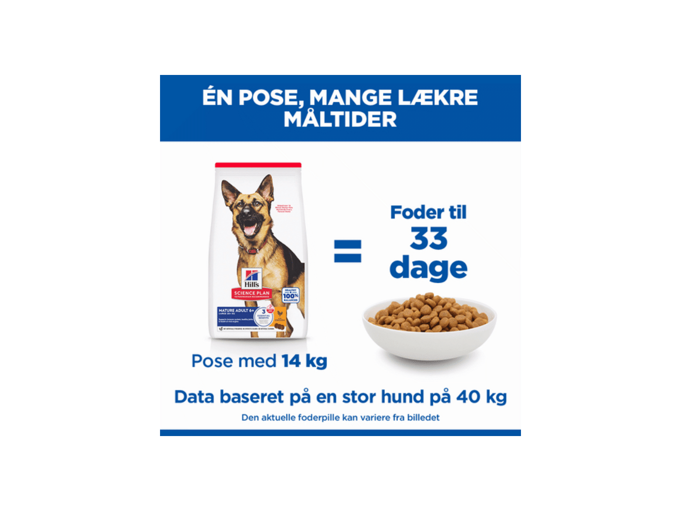 Hill's Science Plan Mature Adult Large Breed Hundefoder Kylling antal dage i en pose