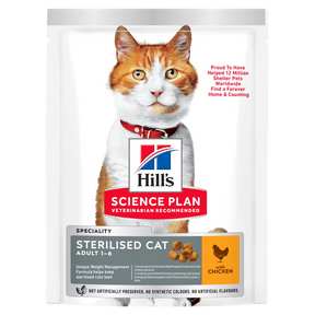 Hill's Sterilised kattemad til katte fra 6 mdr til 6 år vælg mellem Kylling, Tun, And