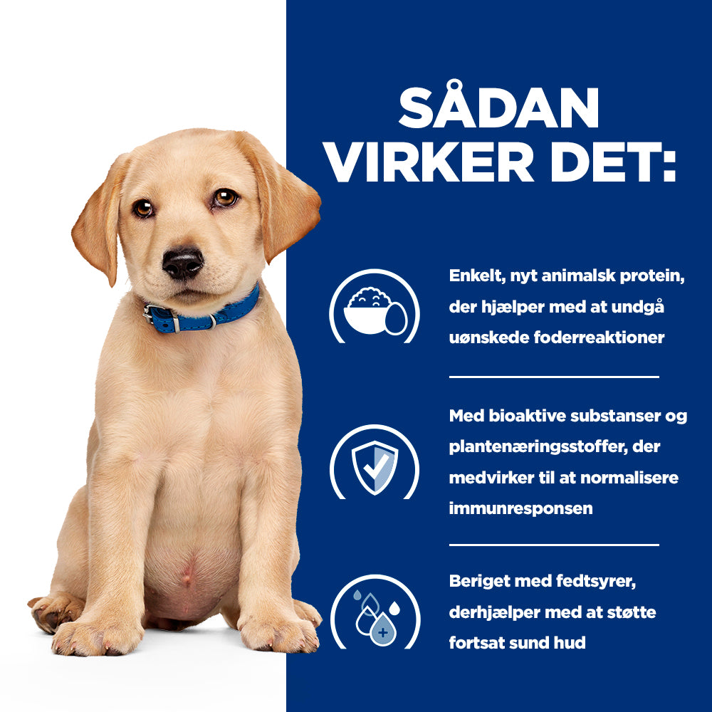 Hill's PRESCRIPTION DIET Derm Complete Puppy Miljø-/Fodersensitivitet ris & æg opskrift tørfoder til hvalpe