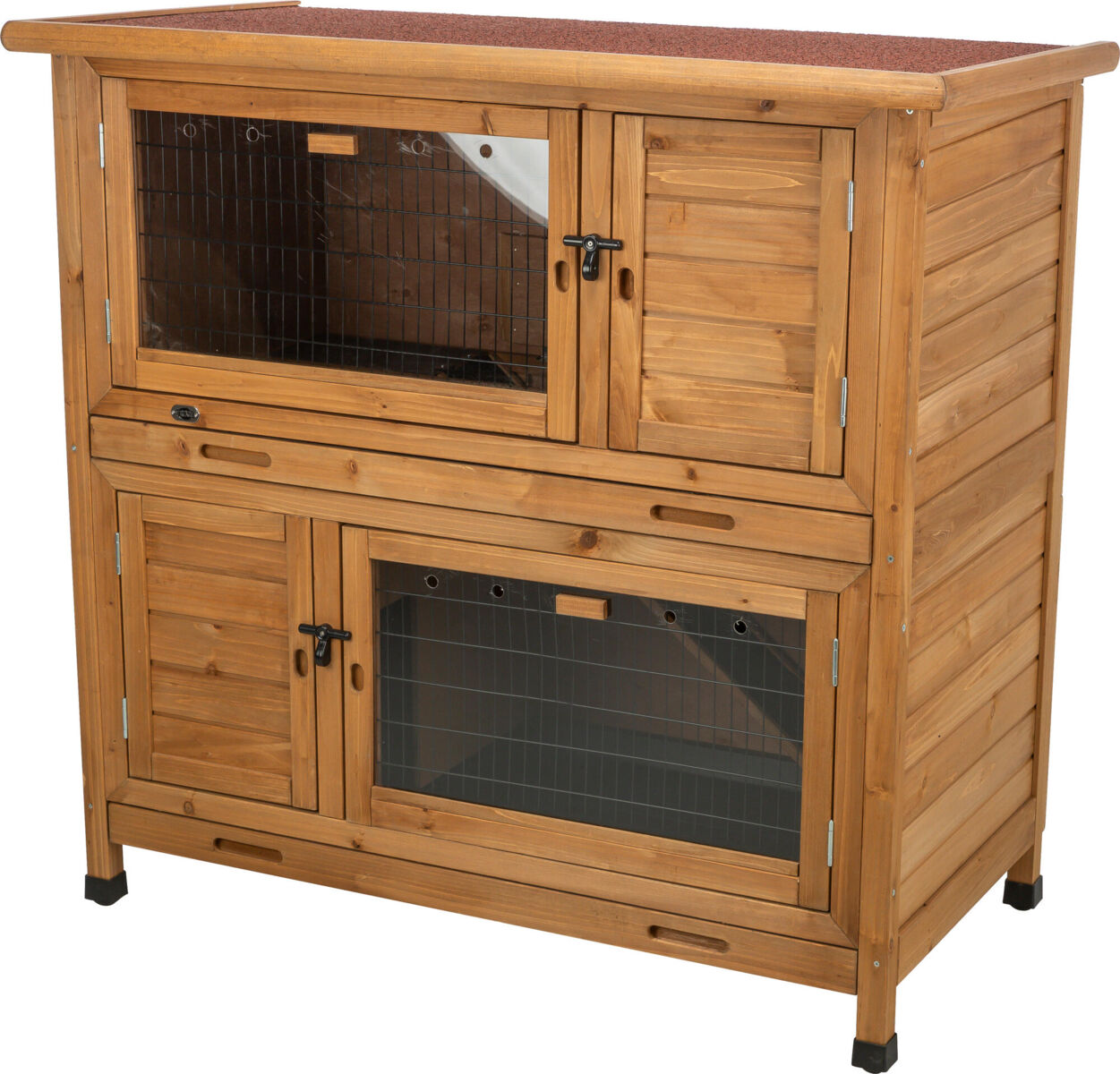Udendørs Dobbelt isoleret kaninbur, Brun, til 2 kaniner åbning modsatte side - 116x113x65 cm - Leveret gratis lige til døren
