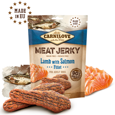 Hundegodbidder Kornfri Lam med Laks Fillet - MEAT JERKY Fillet