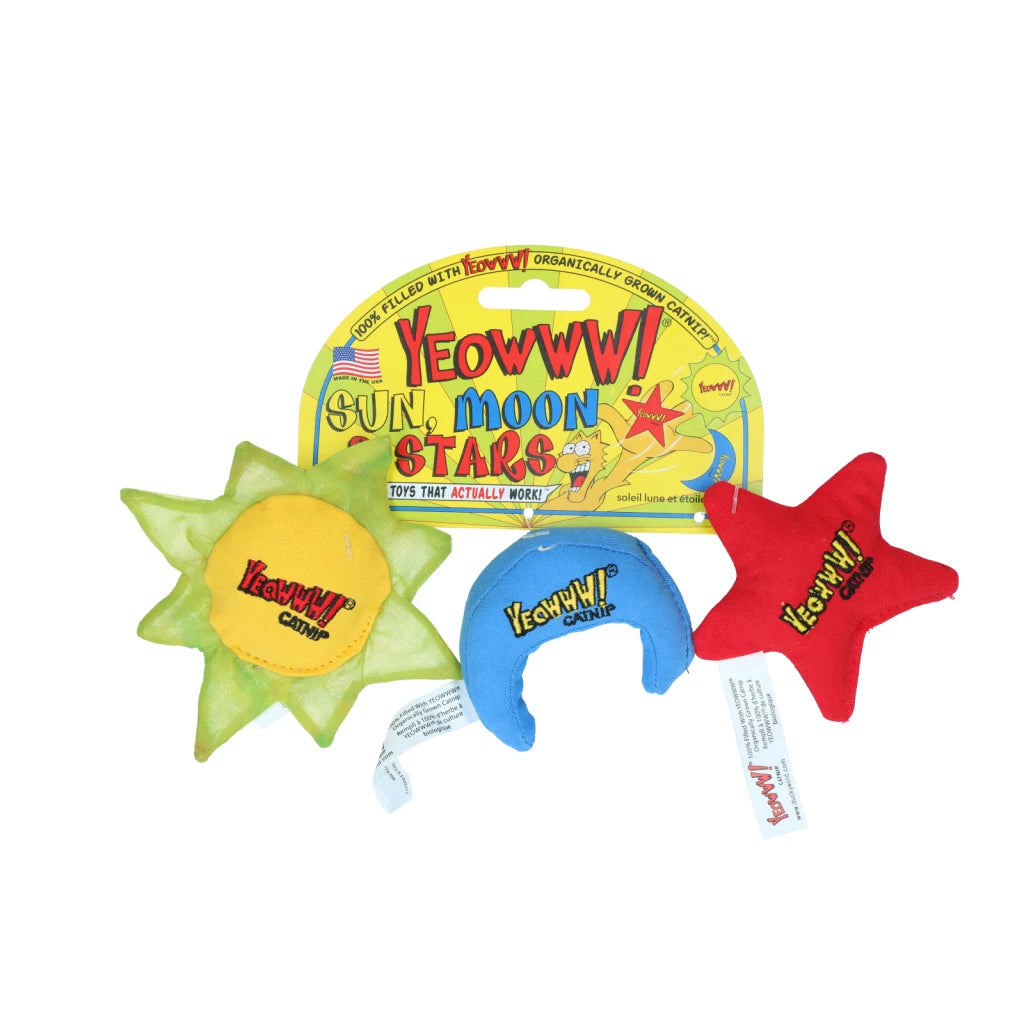 Katte legetøjs bolde med Catnip, Yeowww! Sun Moon and Stars 3-pak